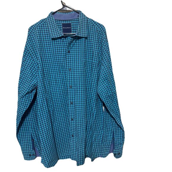 Tommy Bahama Men's Shirt Blue Checked Pima Cotton XL Button Up - Picture 1 of 5